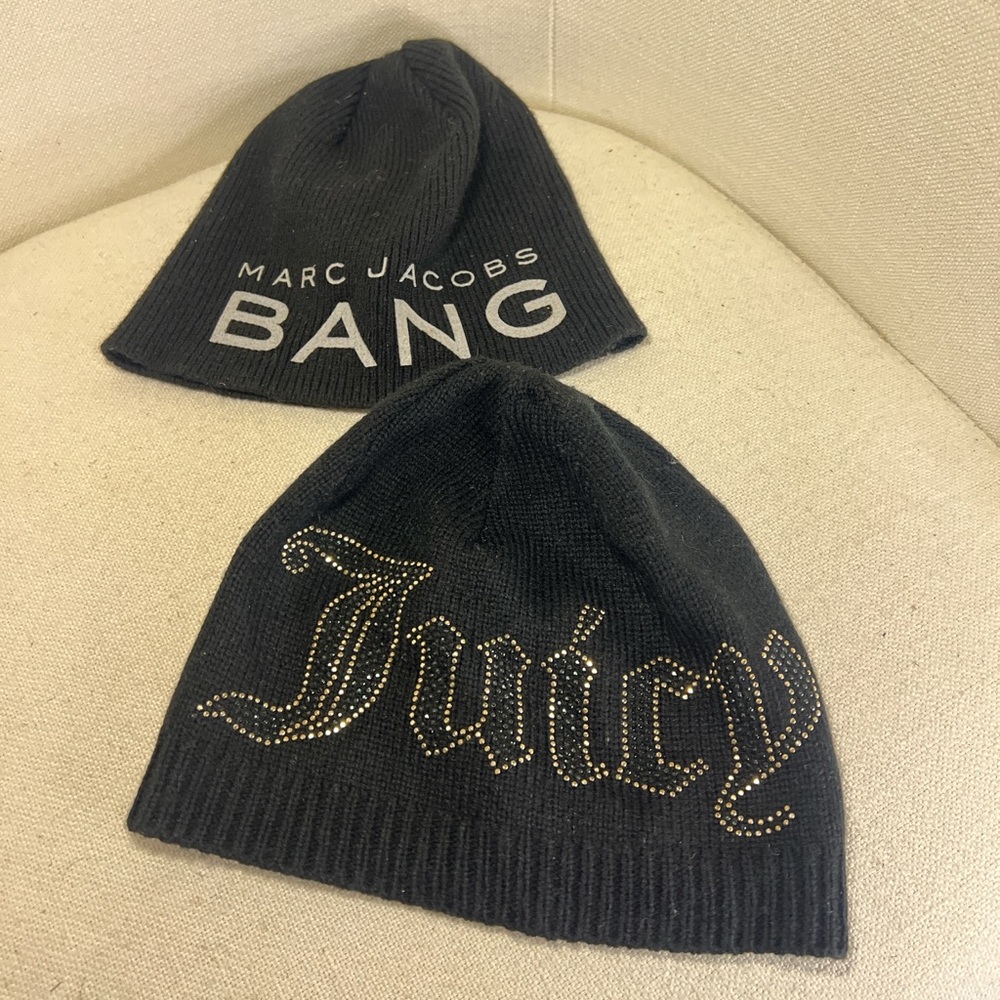 Marc Jacobs Black 'BANG' Knit Beanie with White Logo